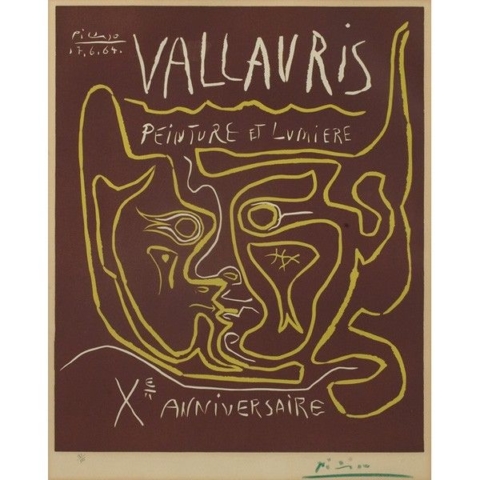 Pablo Picasso, Vallauris peinture et lumière xᵉ anniversaire. Stampa su linoleum, 1964